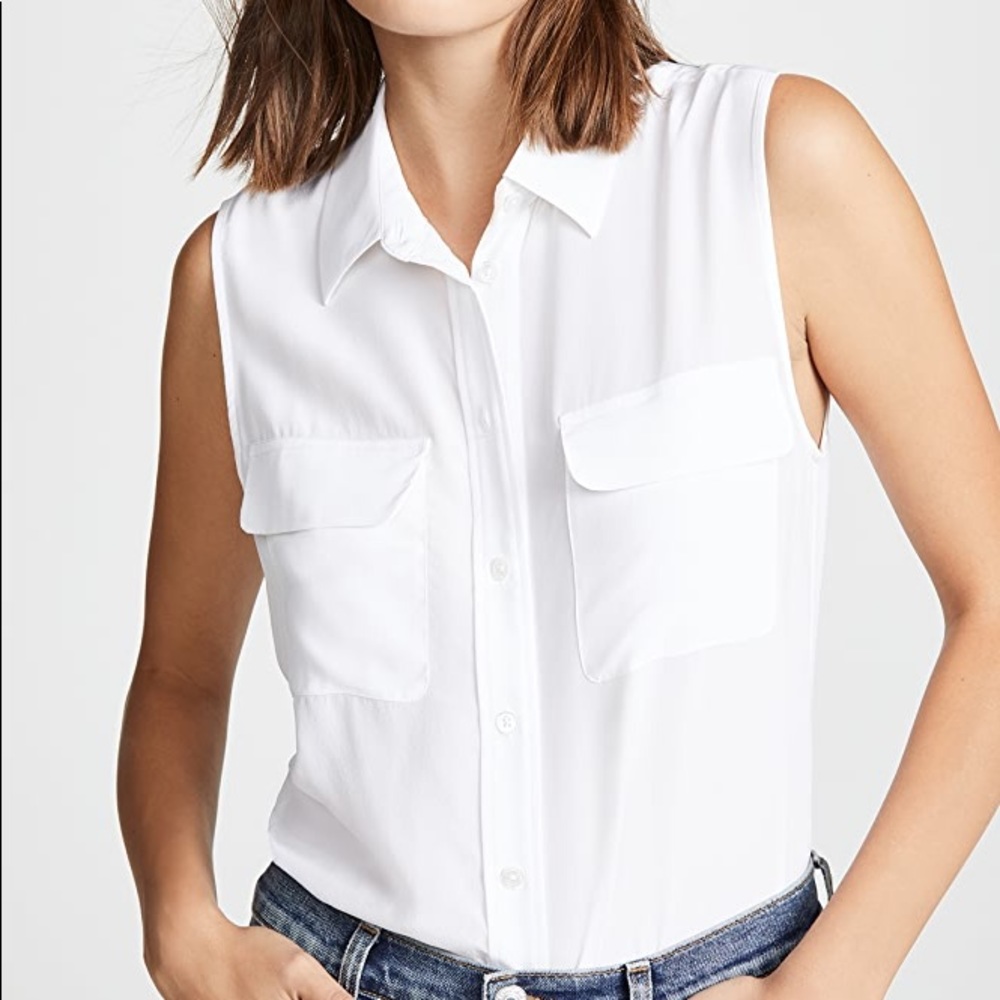 Equipment slim sleeveless silk top in bright white